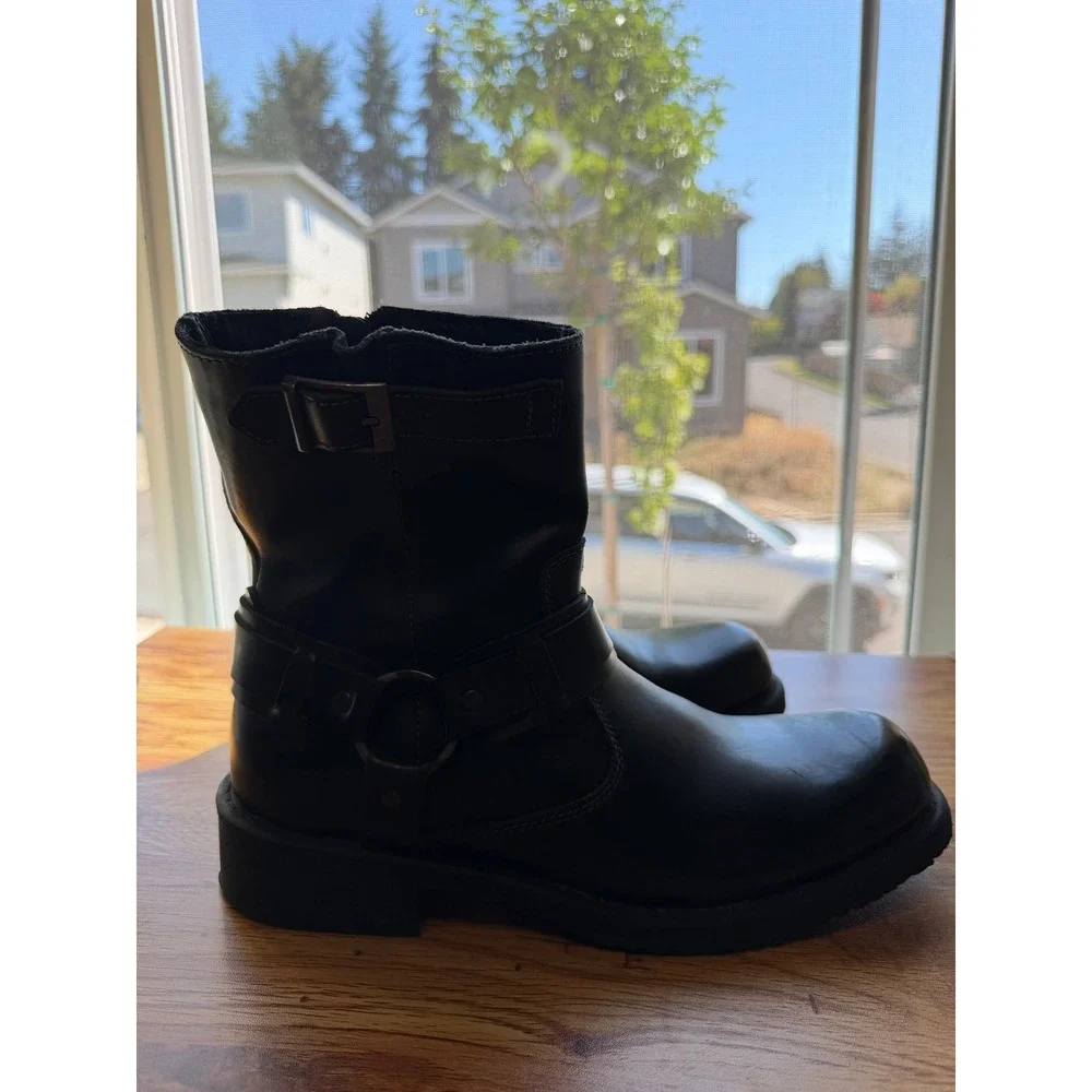 Lavorazione Artigiana Black Leather Coach Harness Motorcycle Boots Men's 8
